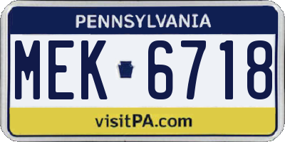 PA license plate MEK6718