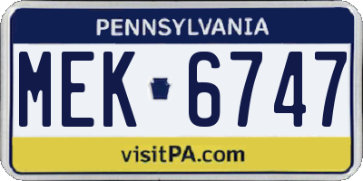 PA license plate MEK6747