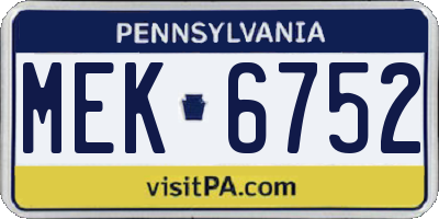 PA license plate MEK6752