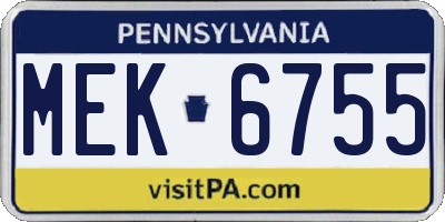 PA license plate MEK6755
