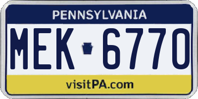 PA license plate MEK6770