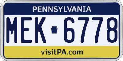 PA license plate MEK6778