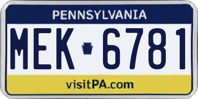 PA license plate MEK6781