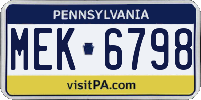 PA license plate MEK6798