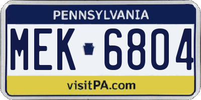 PA license plate MEK6804