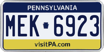 PA license plate MEK6923