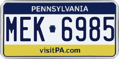 PA license plate MEK6985