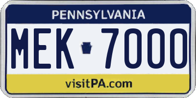 PA license plate MEK7000