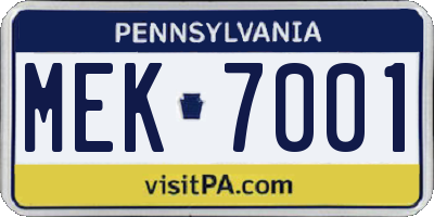 PA license plate MEK7001