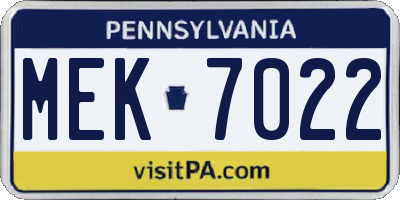 PA license plate MEK7022