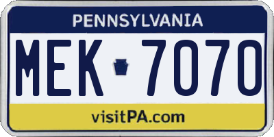 PA license plate MEK7070