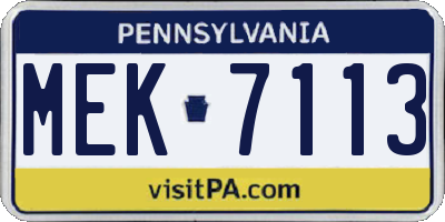 PA license plate MEK7113