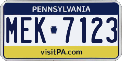PA license plate MEK7123