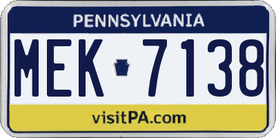 PA license plate MEK7138