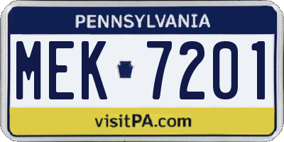 PA license plate MEK7201