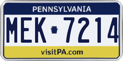 PA license plate MEK7214