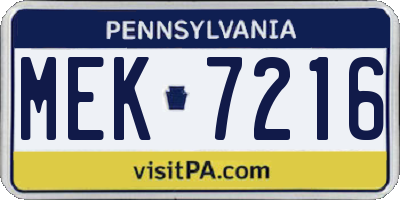 PA license plate MEK7216