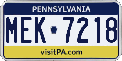 PA license plate MEK7218