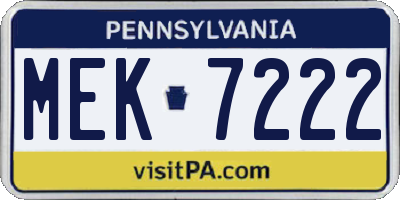 PA license plate MEK7222
