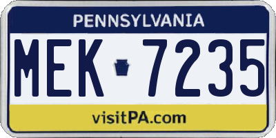 PA license plate MEK7235