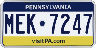 PA license plate MEK7247