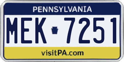 PA license plate MEK7251