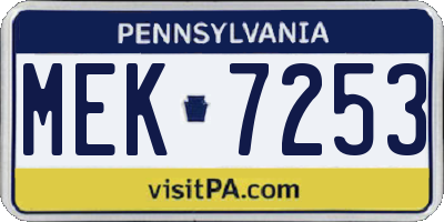 PA license plate MEK7253