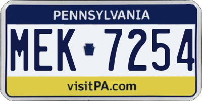 PA license plate MEK7254