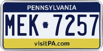 PA license plate MEK7257