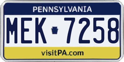 PA license plate MEK7258
