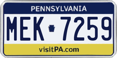 PA license plate MEK7259