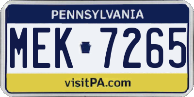 PA license plate MEK7265