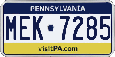 PA license plate MEK7285