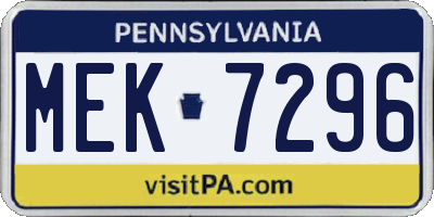 PA license plate MEK7296