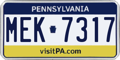 PA license plate MEK7317