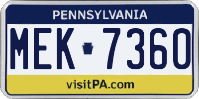 PA license plate MEK7360