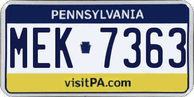 PA license plate MEK7363