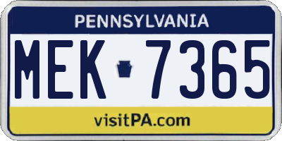PA license plate MEK7365