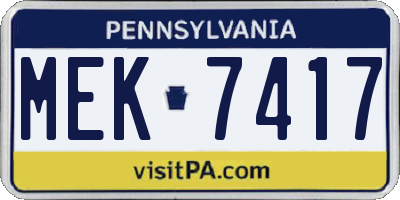 PA license plate MEK7417