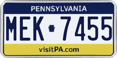 PA license plate MEK7455