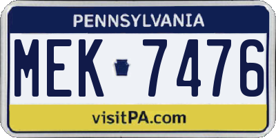 PA license plate MEK7476