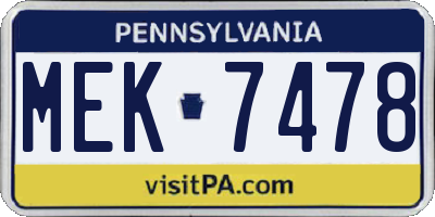 PA license plate MEK7478