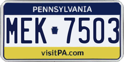 PA license plate MEK7503