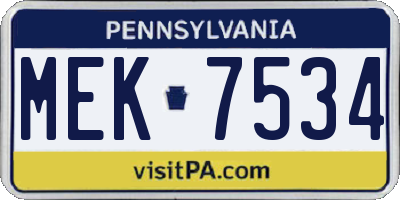 PA license plate MEK7534