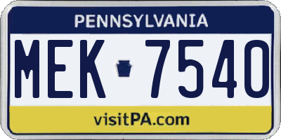 PA license plate MEK7540