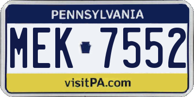 PA license plate MEK7552