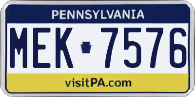 PA license plate MEK7576
