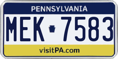 PA license plate MEK7583