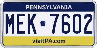 PA license plate MEK7602