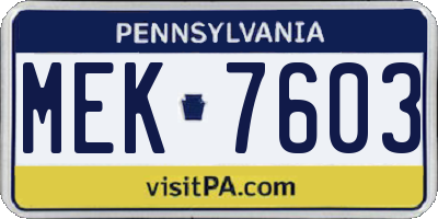 PA license plate MEK7603